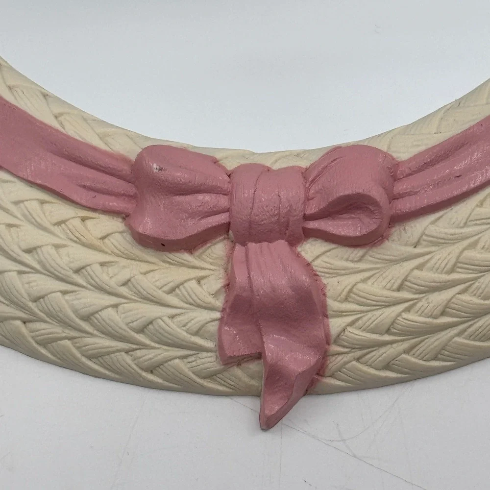 Vintage Oval Nursery Mirror Pink Bow Woven Frame Home Interiors & Gifts